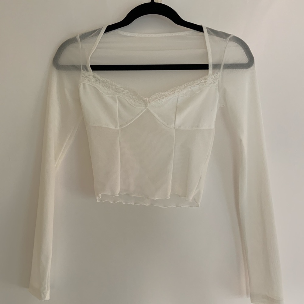 Lace  long sleeve mesh dainty top